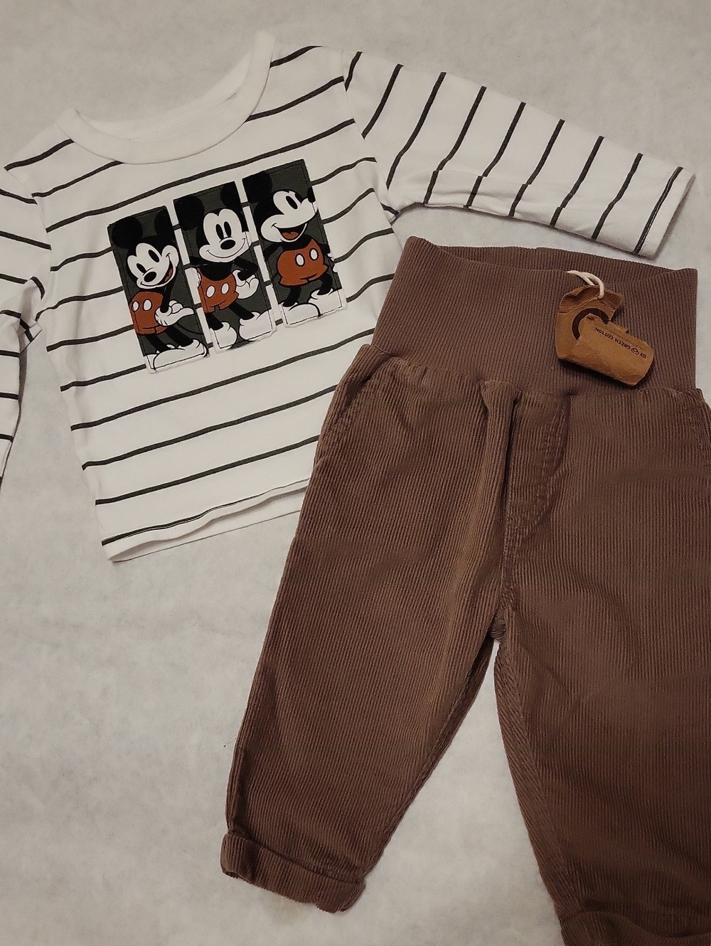Disney Mickey striped long sleeve tee shirt and musli organic corduroy pants
